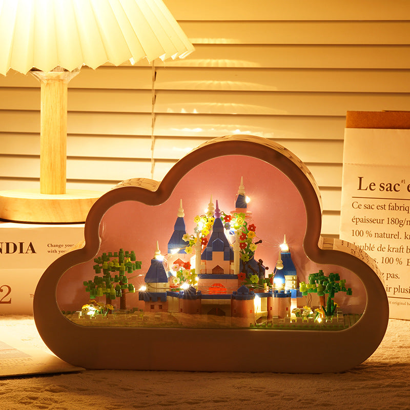 Cloud Mirror Lamp Sweet Castle Building Blocks With Lights Ornaments Assembly Toys Christmas Valentine'S Day Gift - Bestchristmasgifts