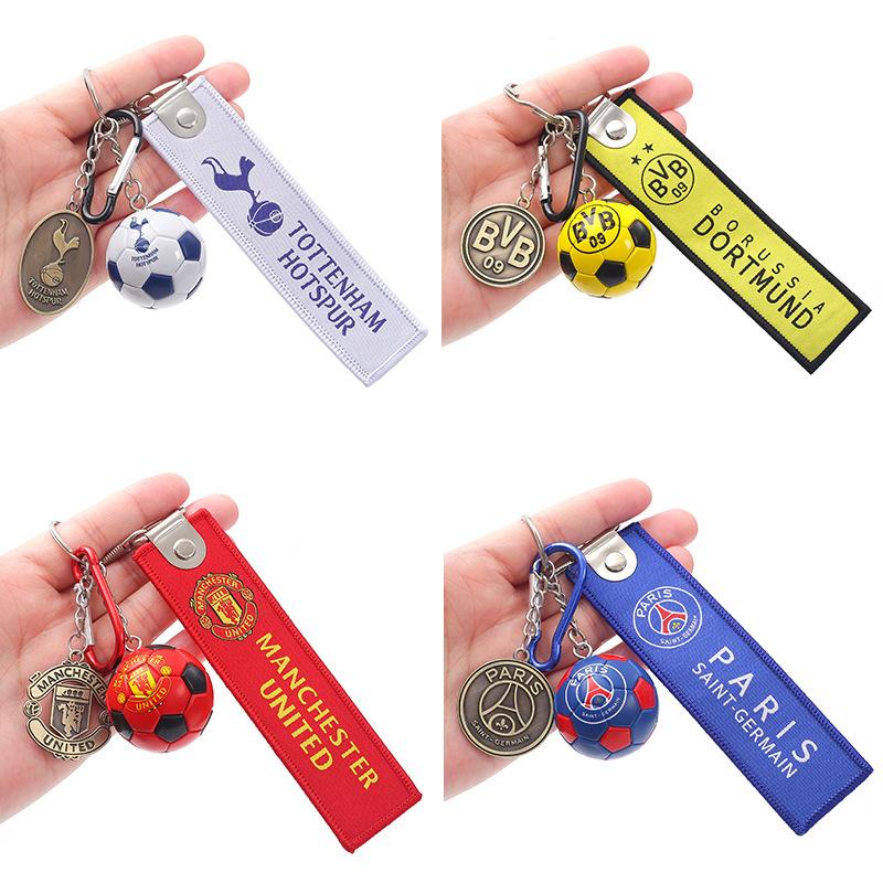Soccer Team Keychain Set – Mini Football Pendant + Woven Strap for Fans, Gift for Birthday, Christmas, Father's Day