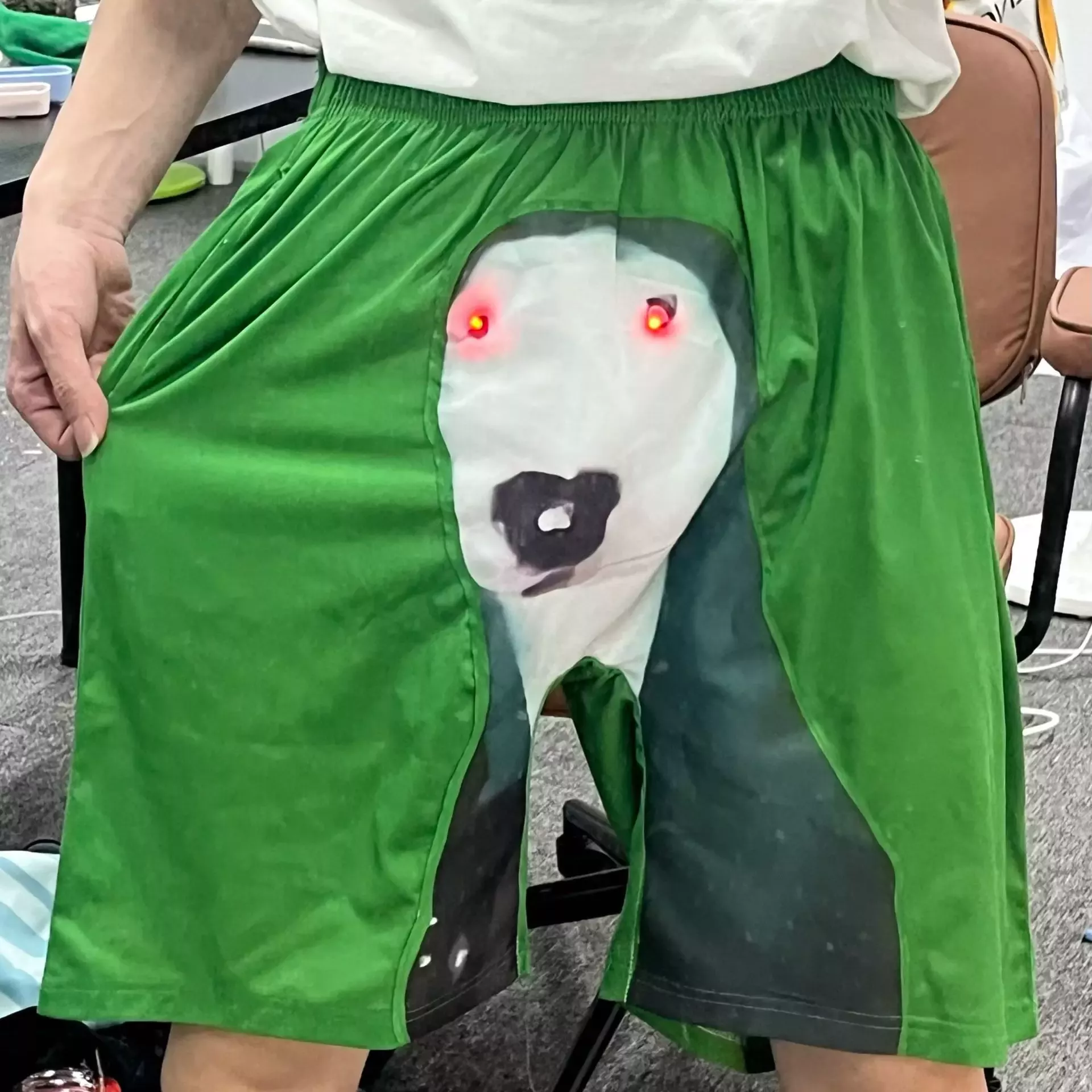 Glow-in-the-Dark Green Puppy Pajama Shorts for Men Quick-Dry Casual Pants
