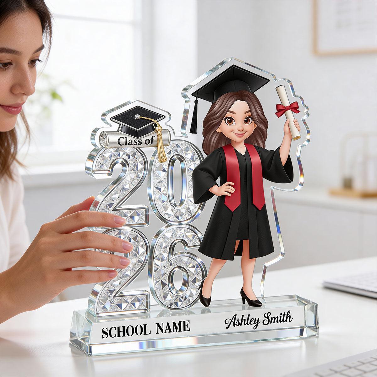Custom Graduation Figure Doll Shiny Effect Class Of 2026 2027 Senior 2D Flat - Personalized Acrylic Block Plaque - Graduation Gift For Graduates, Daughter, Son