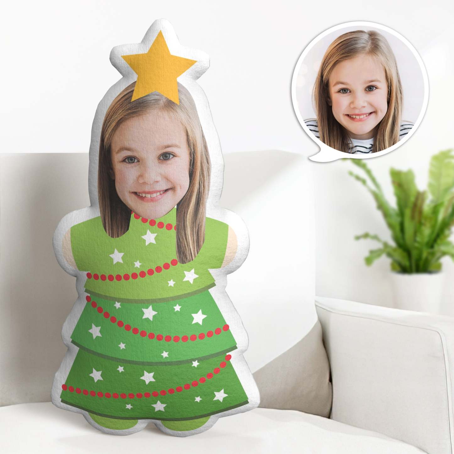 Custom Face Minime Throw Pillow Personalized Christmas Tree Minime Throw Pillow