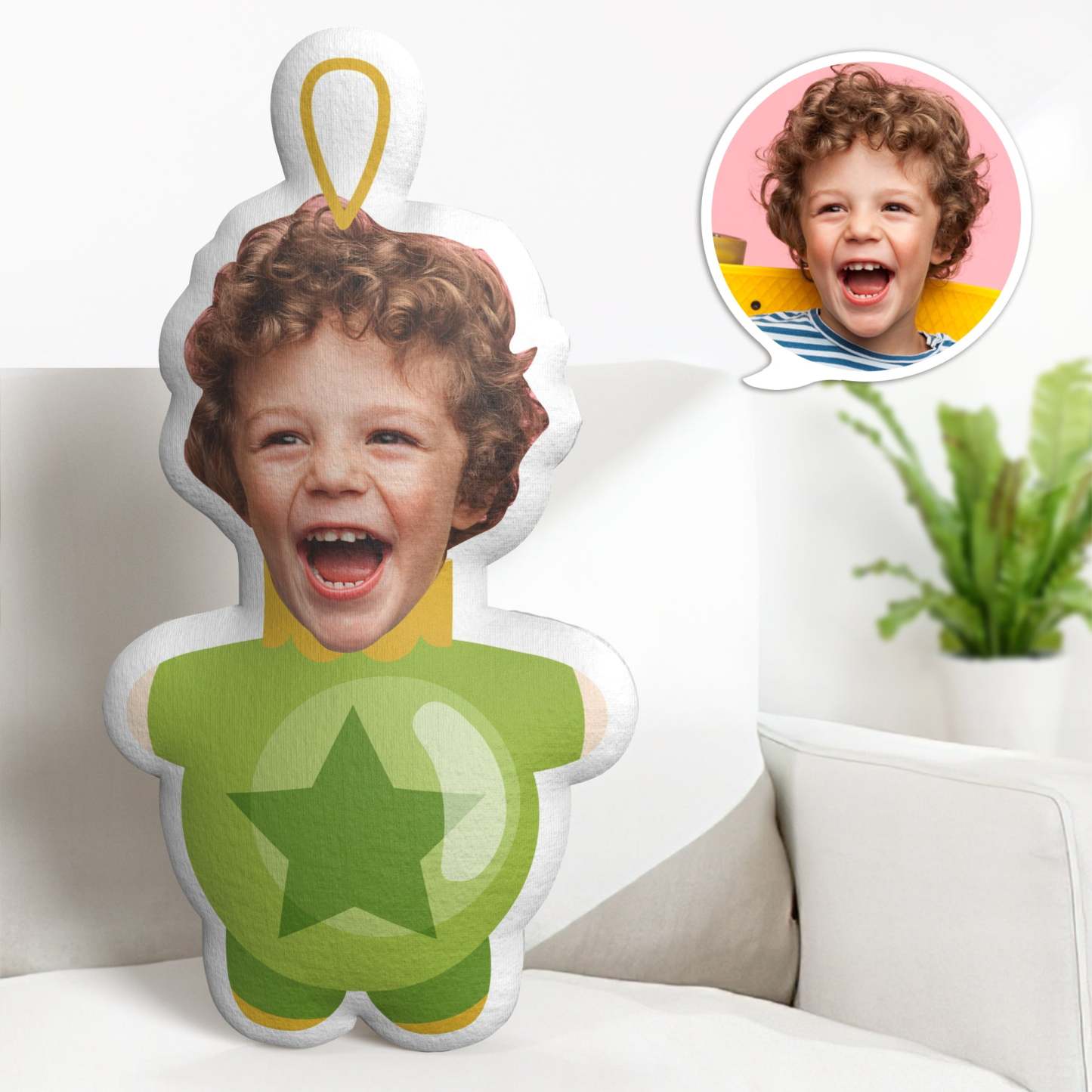 Personalized Face Minime Throw Pillow Custom Christmas Light Cartoon Throw Pillow