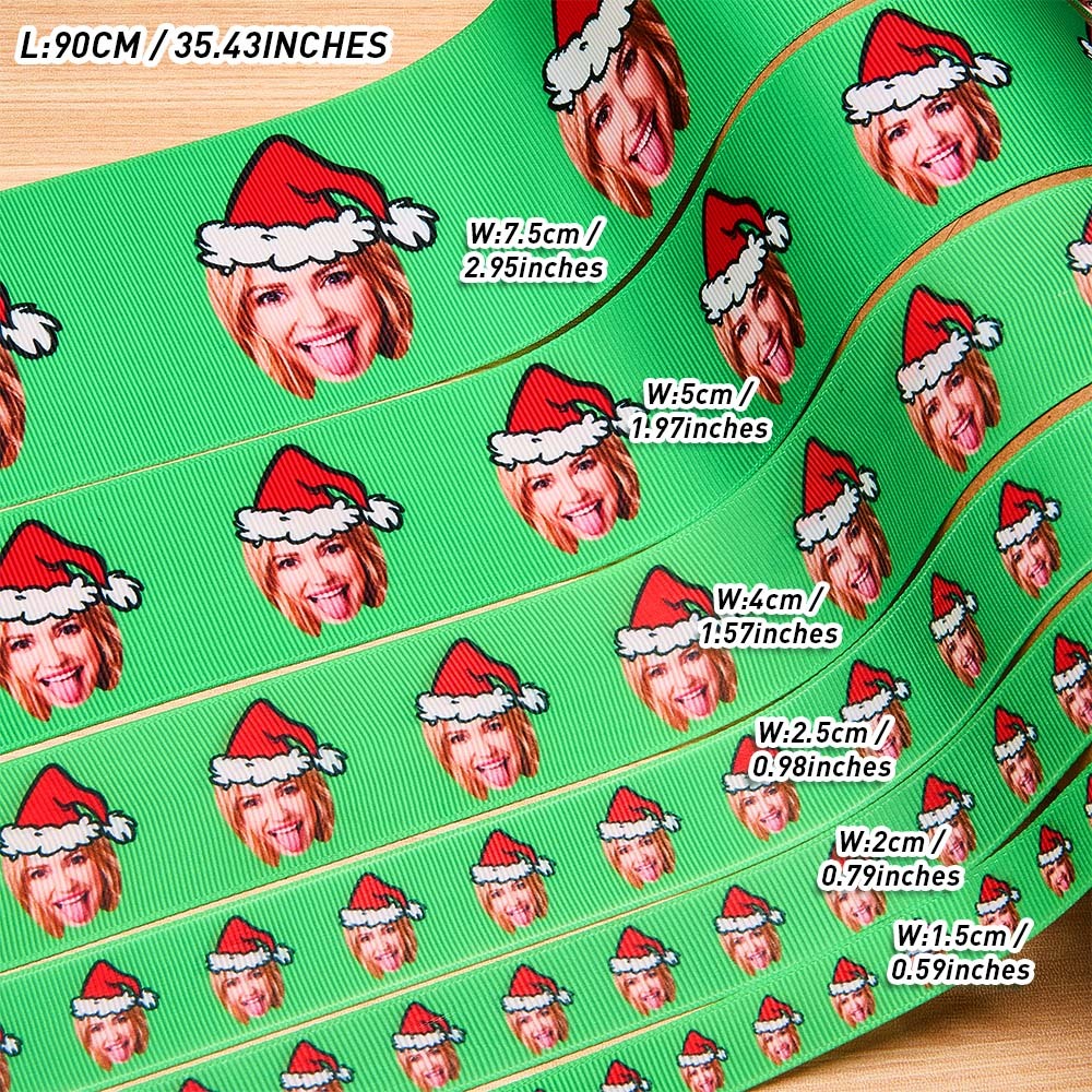 Custom Face Christmas Craft Ribbon Christmas Grosgrain Ribbon Hair Bow Green Ribbon - Bestchristmasgifts