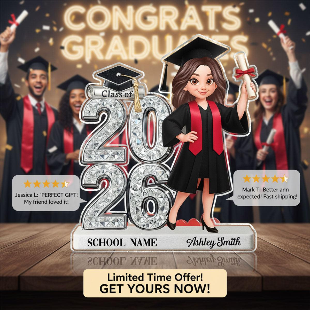 Custom Graduation Figure Doll Shiny Effect Class Of 2026 2027 Senior 2D Flat - Personalized Acrylic Block Plaque - Graduation Gift For Graduates, Daughter, Son