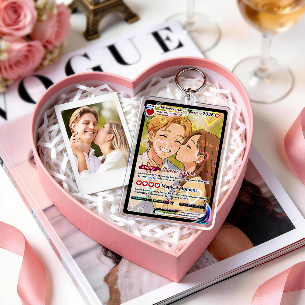 Personalized Photo Anime VMAX Card Keychain Fantasy Game Anime Card Acrylic Keychain Valentine's Day Gift for Couple