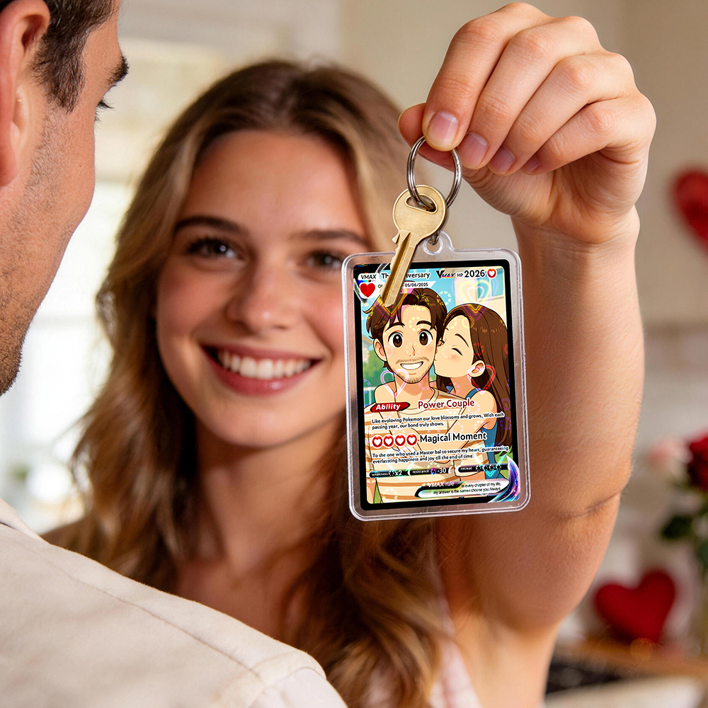 Personalized Photo Anime VMAX Card Keychain Fantasy Game Anime Card Acrylic Keychain Valentine's Day Gift for Couple