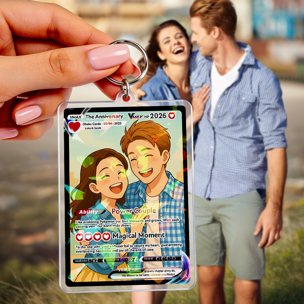 Personalized Photo Anime VMAX Card Keychain Fantasy Game Anime Card Acrylic Keychain Valentine's Day Gift for Couple