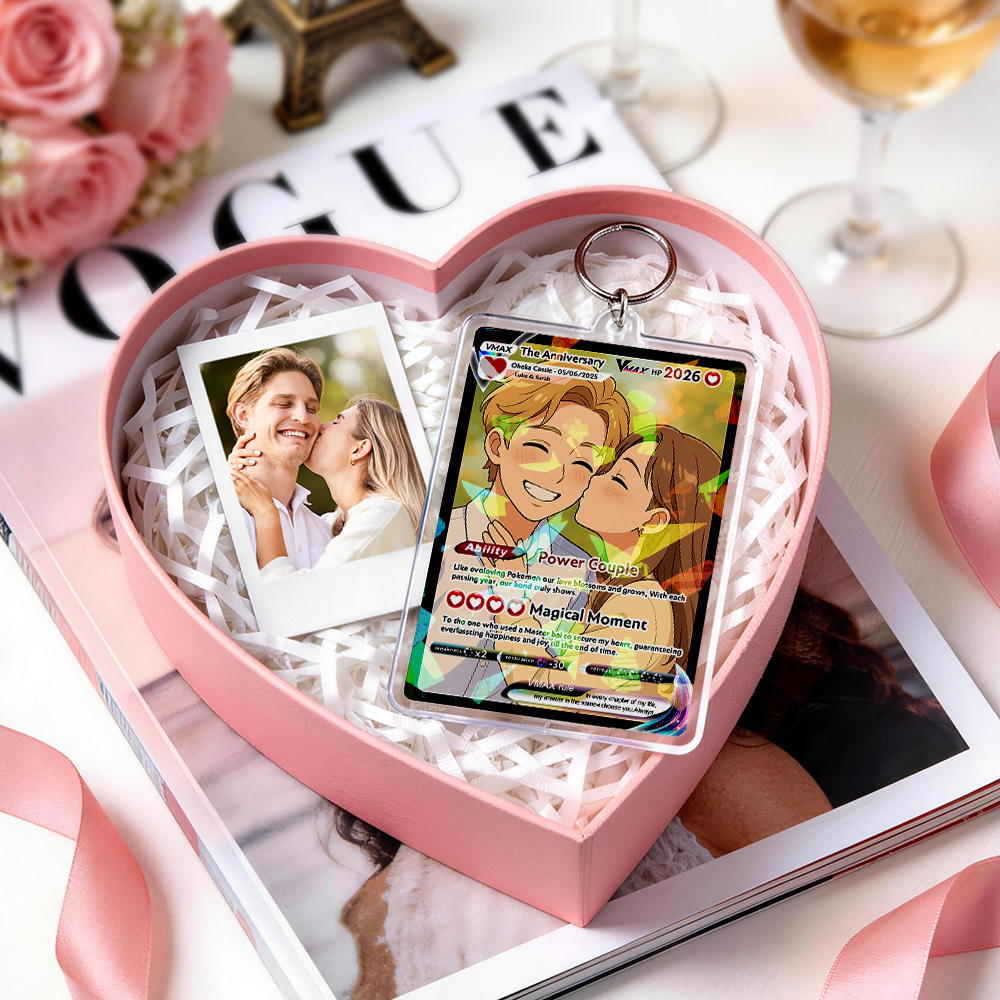 Personalized Photo Anime VMAX Card Keychain Fantasy Game Anime Card Acrylic Keychain Valentine's Day Gift for Couple