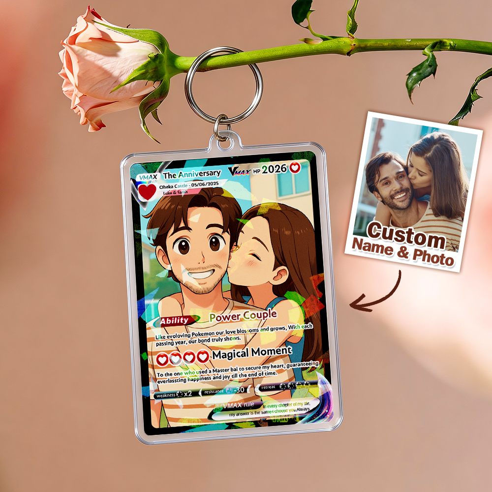 Personalized Photo Anime VMAX Card Keychain Fantasy Game Anime Card Acrylic Keychain Valentine's Day Gift for Couple