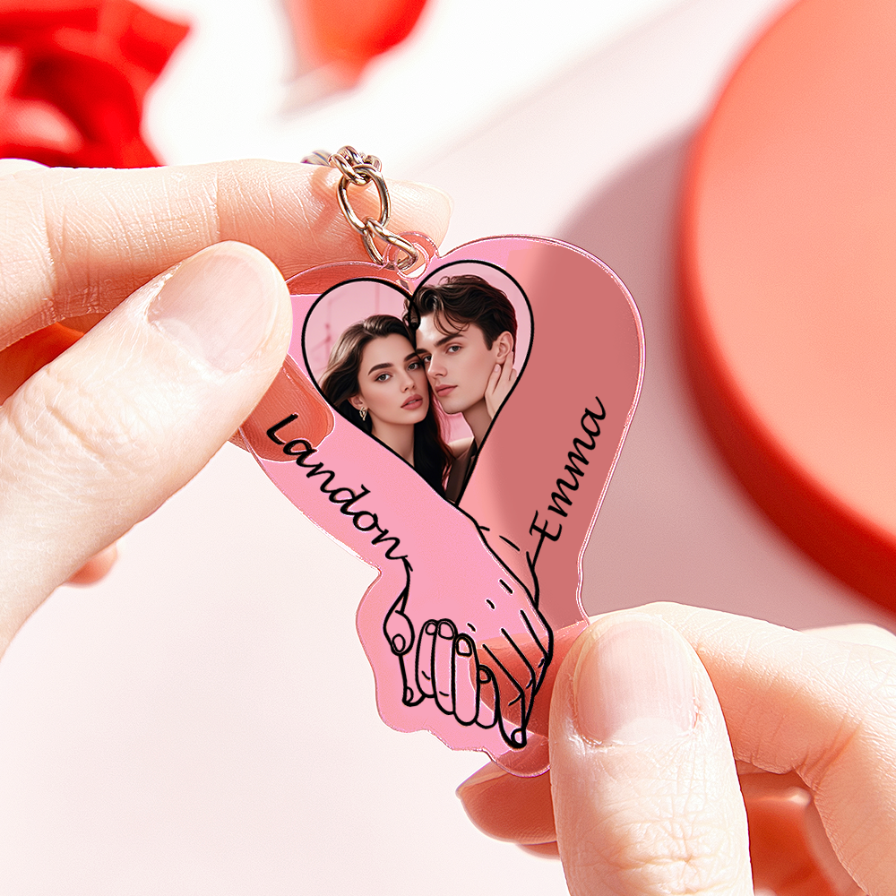 Personalized Acrylic Photo Keychain Upload Photo Couples Anniversary Holding Hands - Bestchristmasgifts