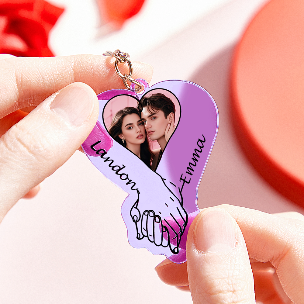 Personalized Acrylic Photo Keychain Upload Photo Couples Anniversary Holding Hands - Bestchristmasgifts