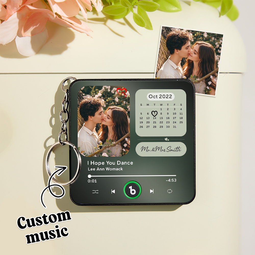 Custom Mini Music Fridge Magnet Keychain Personalized Photo Calendar Fridge Magnet Keychain With Music That Can Play Song Calendar Keyring Gifts Anniversary Gifts for Couple - Bestchristmasgifts