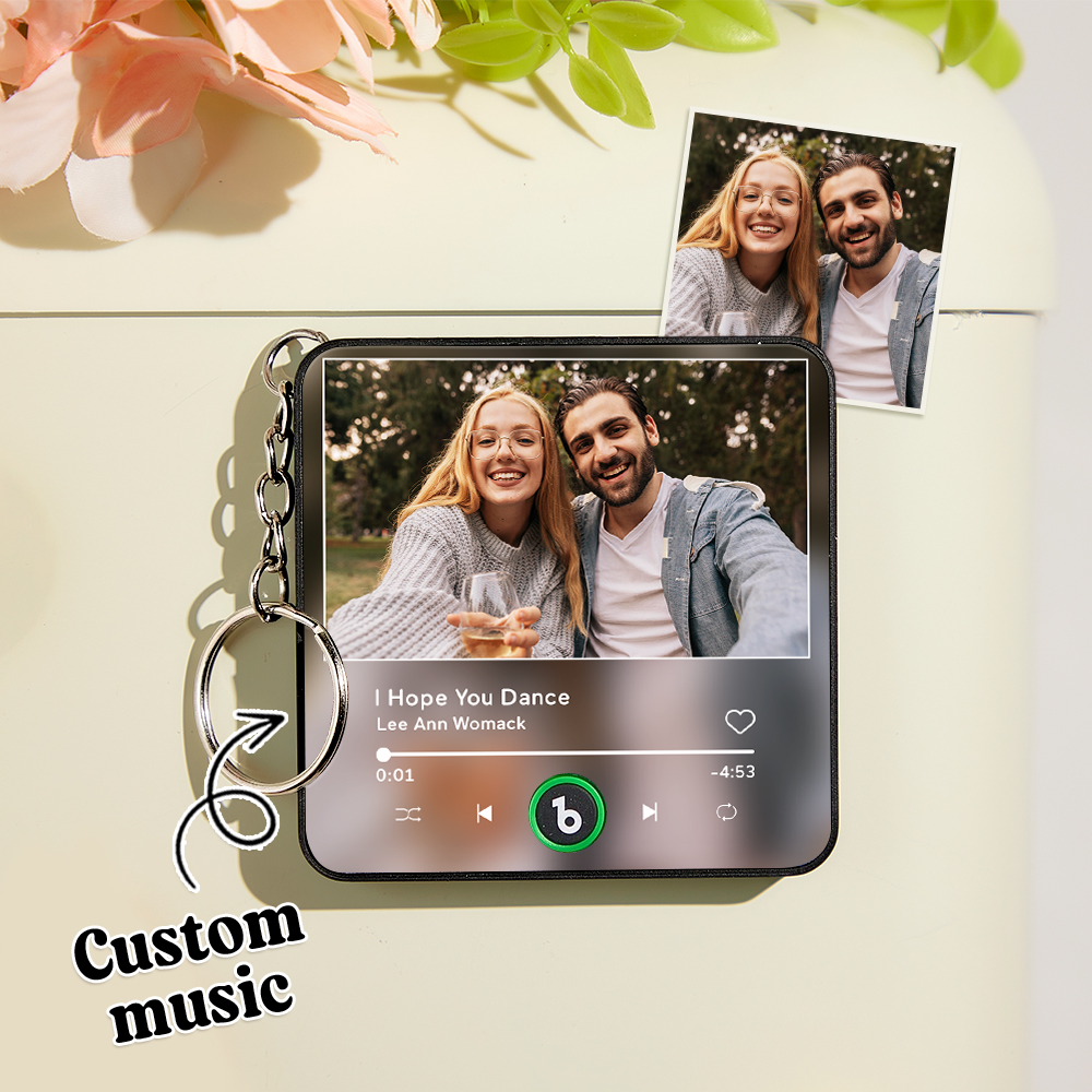 Custom Mini Music Fridge Magnet Keychain Personalized Photo Fridge Magnet Keychain With Music That Can Play Song Keyring Gifts Anniversary Gifts for Couple - Bestchristmasgifts