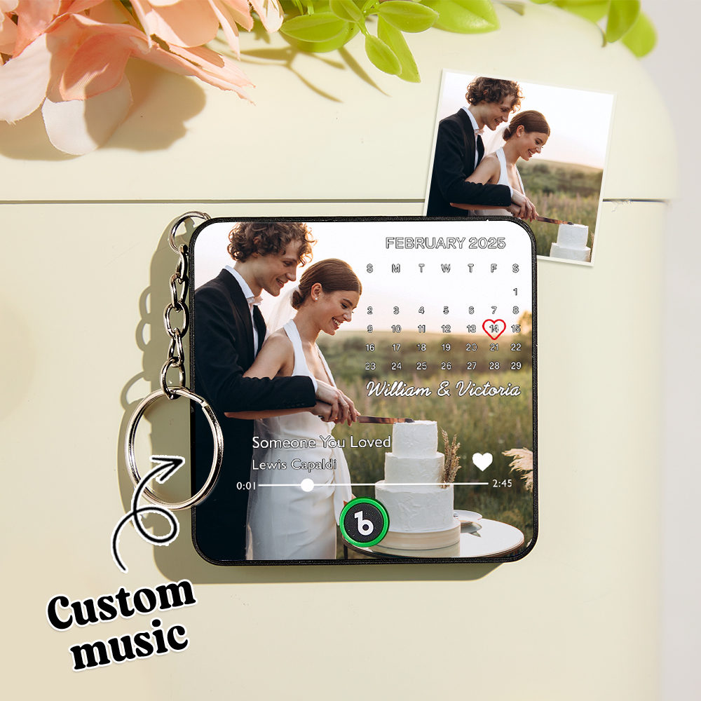 Custom Music Gift Mini Fridge Magnet Keychain with Custom Date Custom Photo Music Box Play Song Wedding Gift For Her Photo Music Magnet Keychain Anniversary Gifts for Couple - Bestchristmasgifts