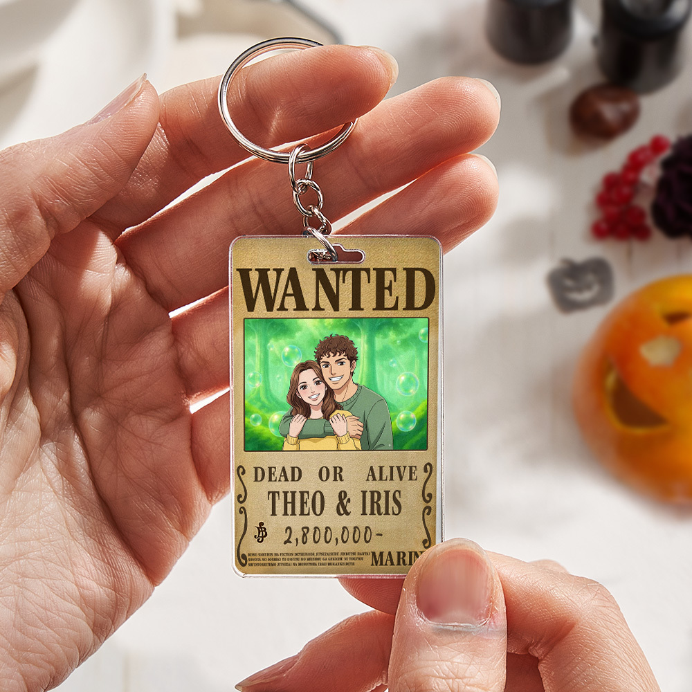 Custom Anime Bounty Couple Portrait Keychain Personalized Anime Style Wanted Keychain Portrait Unique Captains' Couple Portrait Keychain Gifts for Lover
