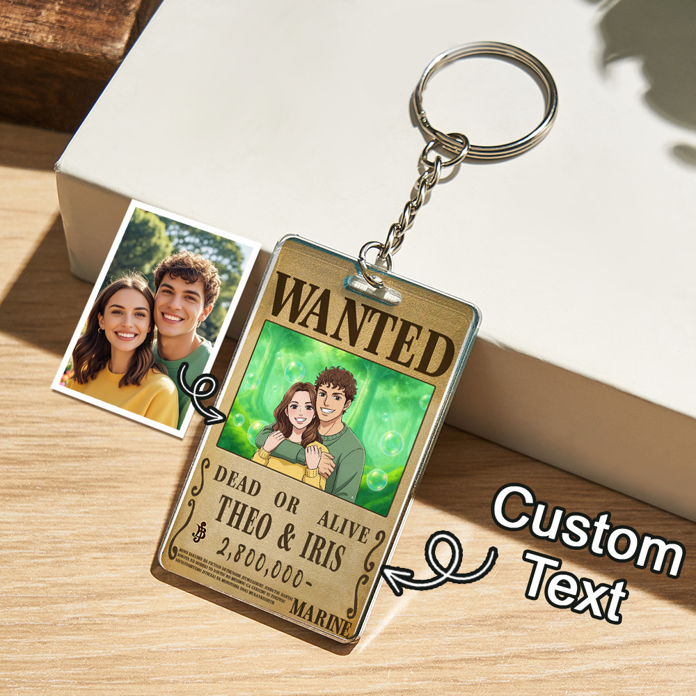 Custom Anime Bounty Couple Portrait Keychain Personalized Anime Style Wanted Keychain Portrait Unique Captains' Couple Portrait Keychain Gifts for Lover