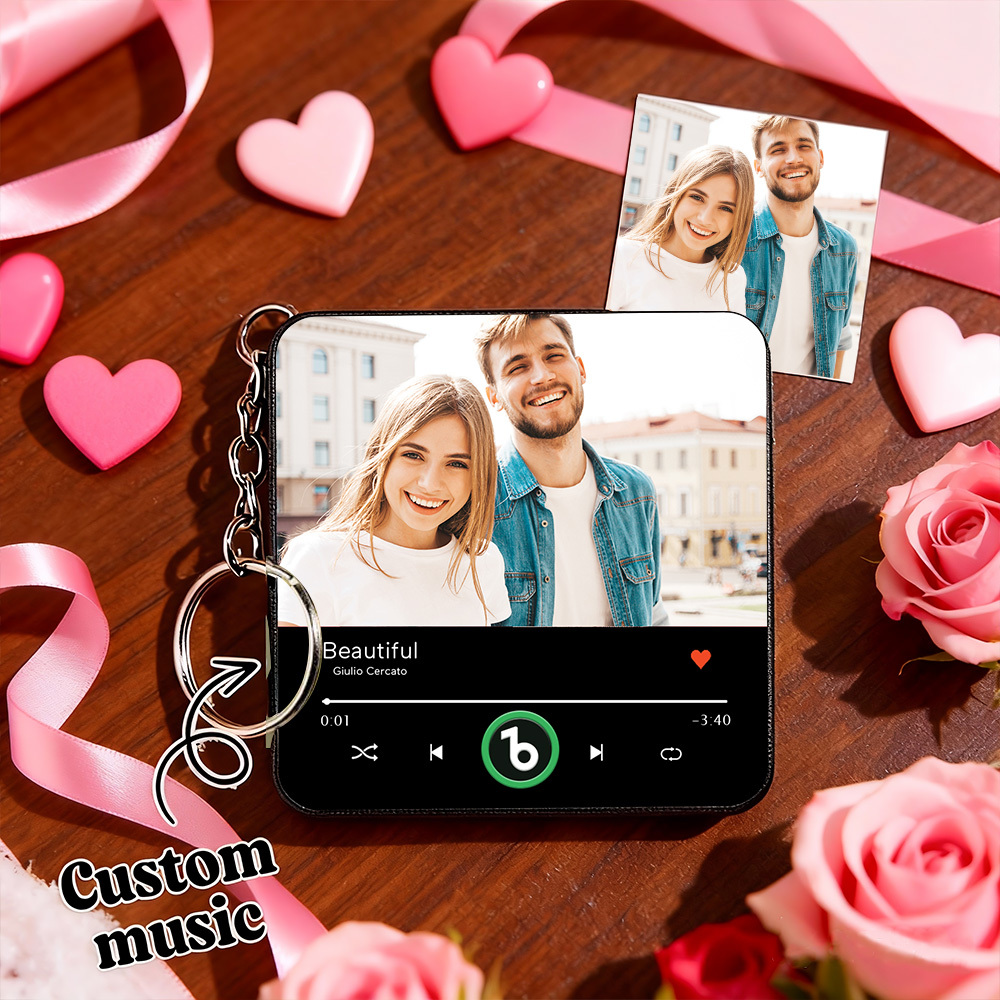 Personalized Photo Music Keychain Mini Fridge Magnet Playable Song Keepsake Gift Valentine`’s Gift for Lover - Bestchristmasgifts