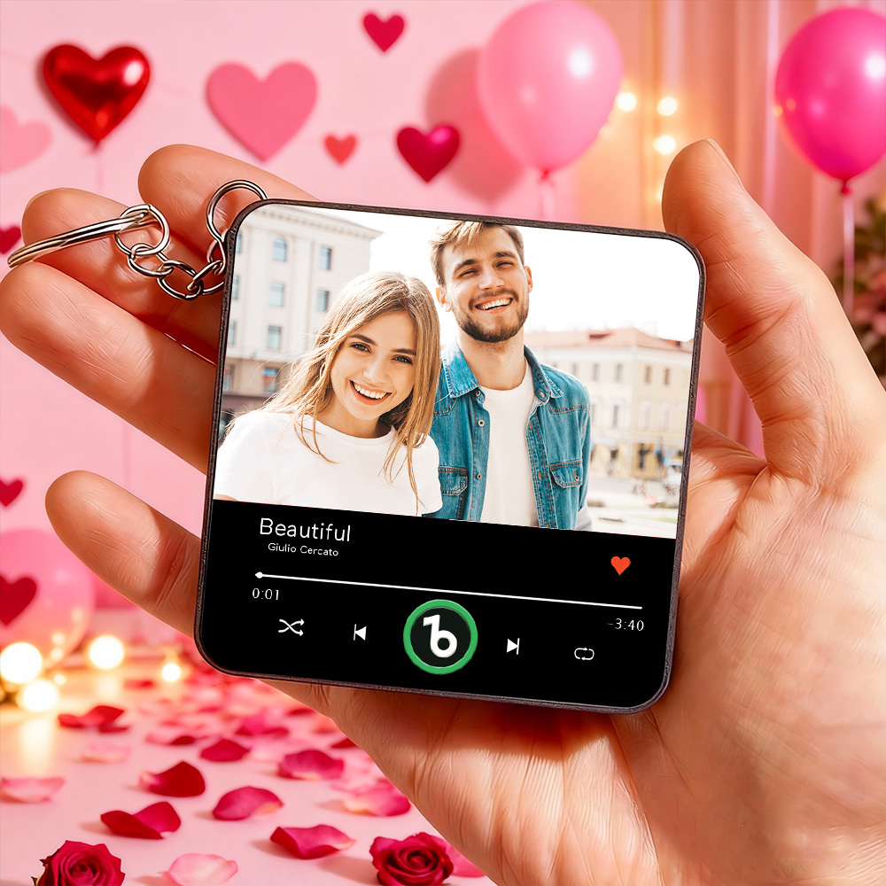 Personalized Photo Music Keychain Mini Fridge Magnet Playable Song Keepsake Gift Valentine`’s Gift for Lover - Bestchristmasgifts
