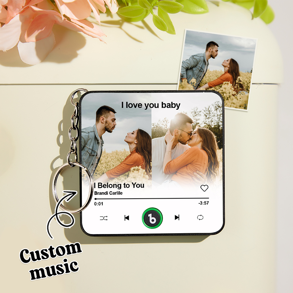 Custom Mini Music Fridge Magnet Keychain Personalized 2 Photos Song Magnet Keychain Valentine's Day Gift Anniversary Gift for Lover - Bestchristmasgifts