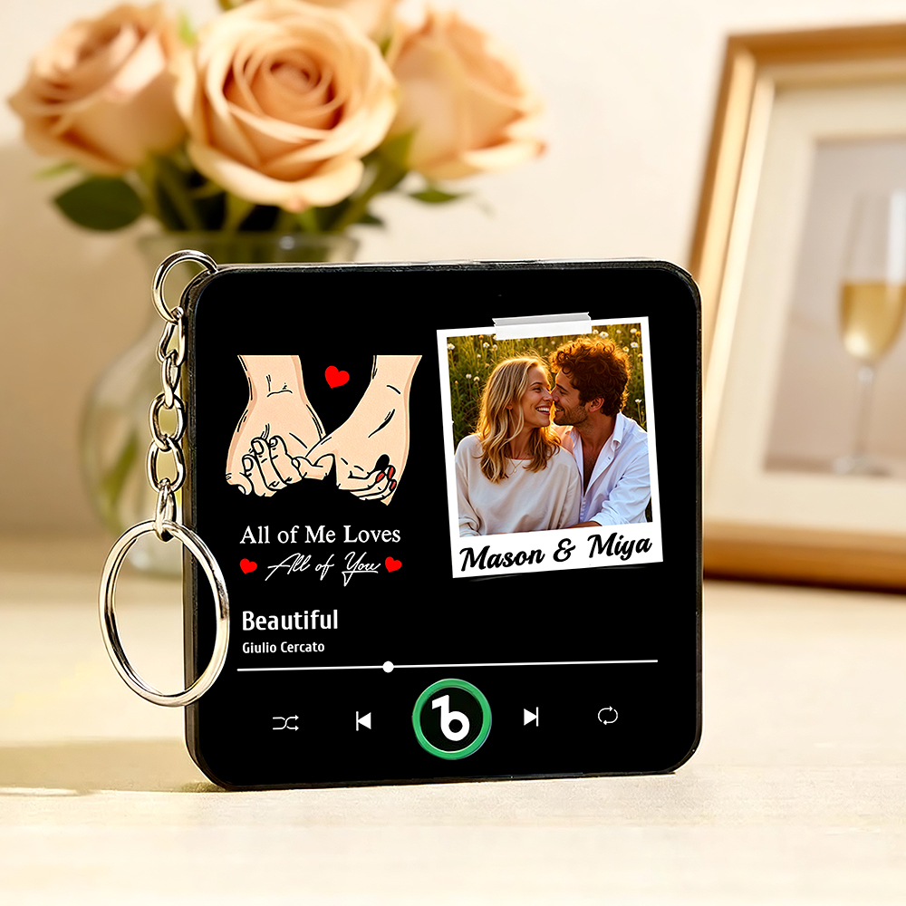 Personalized Photo Music Keychain Fridge Magnet Best Gift for Couple "All Of Me Loves All Of You"  Valentine`s Day Gifts for Couple - Bestchristmasgifts