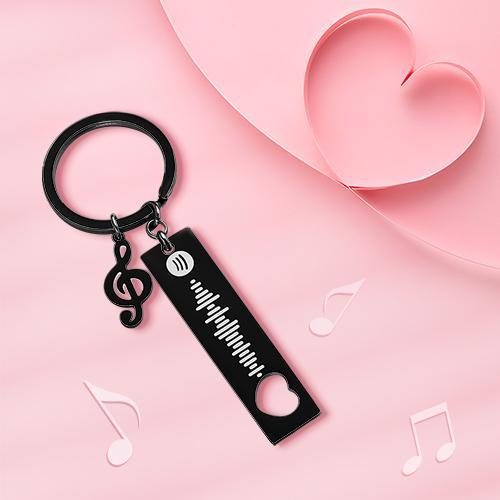 Custom Spotify Code Scannable Music Keychain with Note Black - Bestchristmasgifts