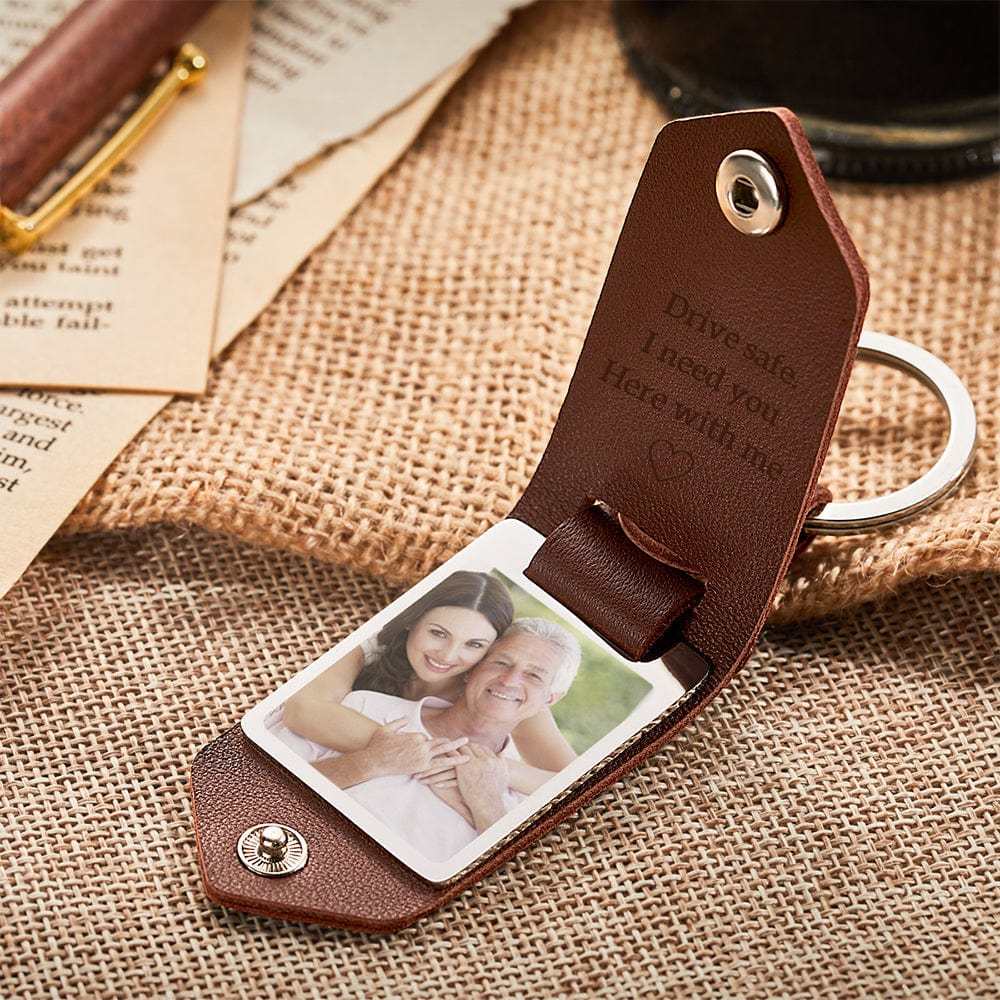 Drive Safe Keychain Custom Leather Keyring with Text Gifts for Father - Giftlab