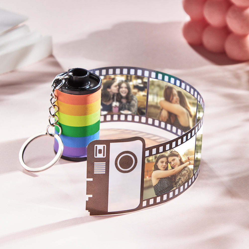 Custom Rainbow Film Roll Keychain Personalized Multiphoto Roll Keychain Gift for LGBT - Bestchristmasgifts