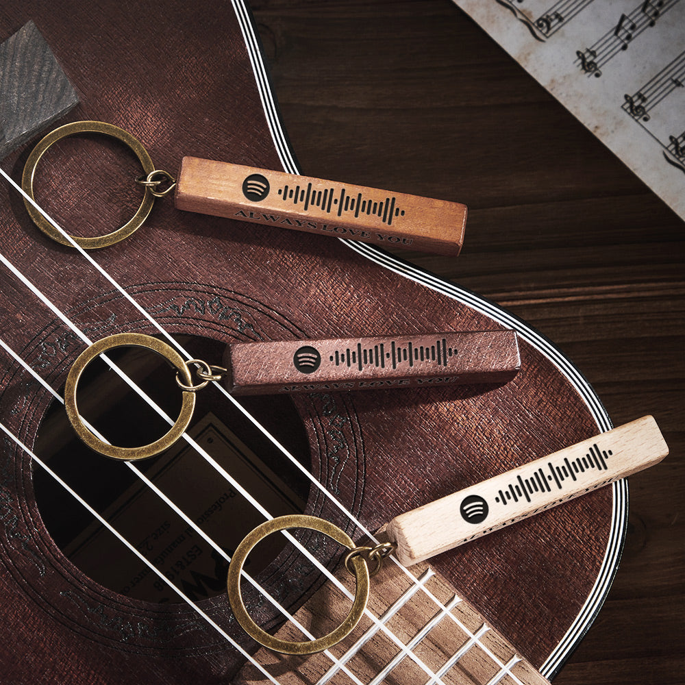 Custom Spotify Code Keychain Personalized Wooden Keychain with Your Text 3 Sides Engraving - customphotokeychain