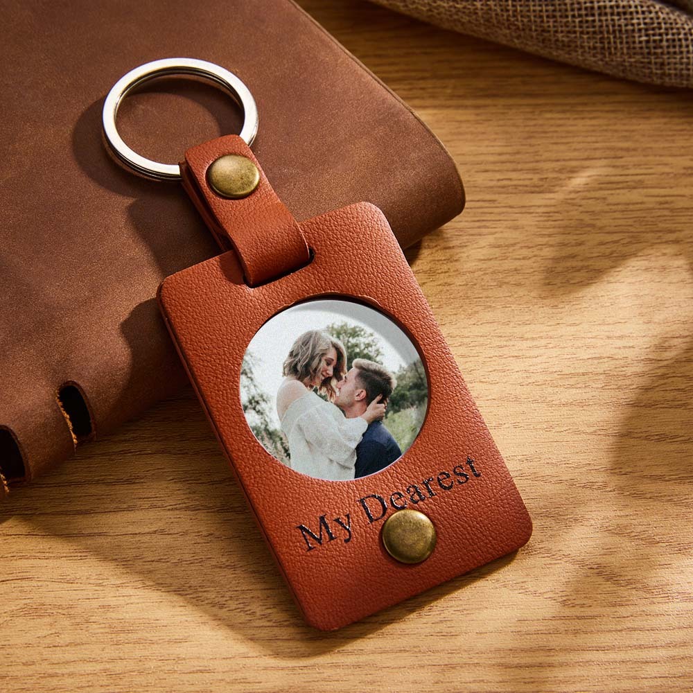 Custom Photo Engraved Keychains Simple Leather Couple Gifts - Bestchristmasgifts