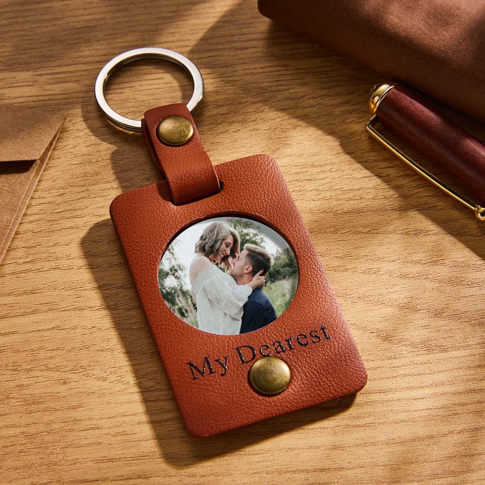 Custom Photo Engraved Keychains Simple Leather Couple Gifts - Bestchristmasgifts