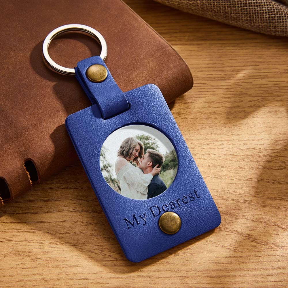 Custom Photo Engraved Keychains Simple Leather Couple Gifts - Bestchristmasgifts