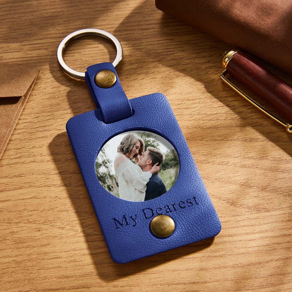 Custom Photo Engraved Keychains Simple Leather Couple Gifts - Bestchristmasgifts