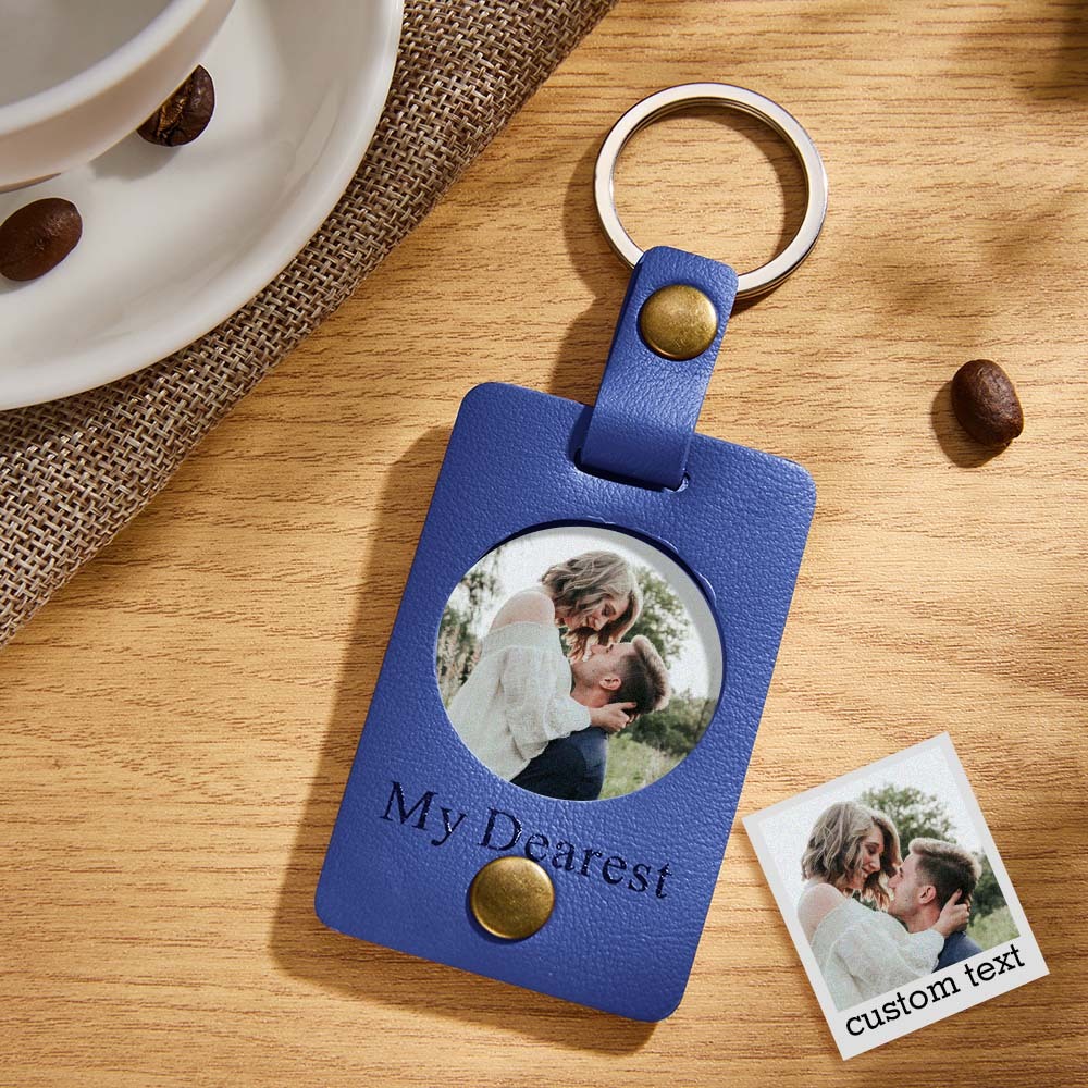 Custom Photo Engraved Keychains Simple Leather Couple Gifts - Bestchristmasgifts