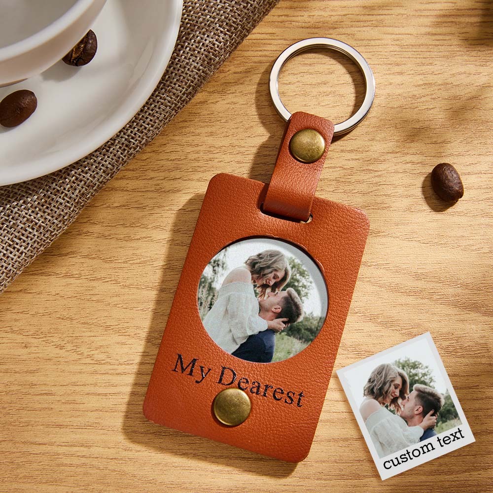 Custom Photo Engraved Keychains Simple Leather Couple Gifts - Bestchristmasgifts