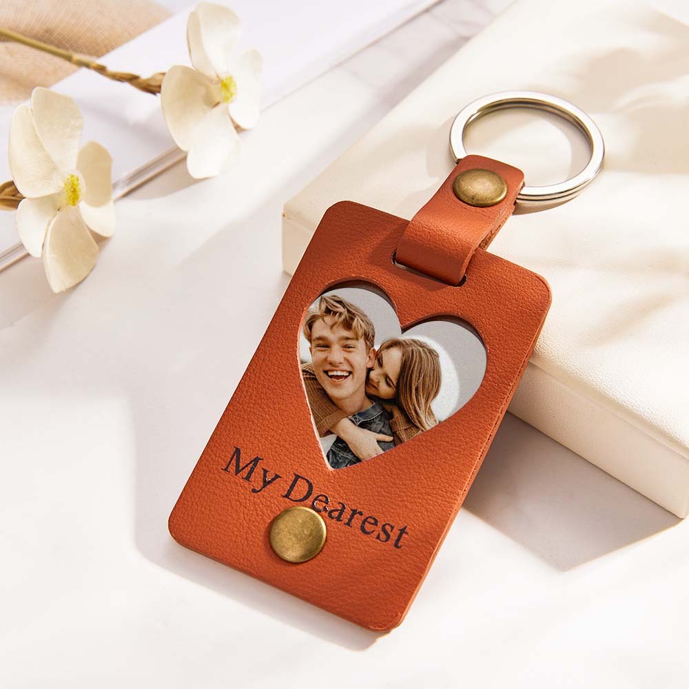 Custom Photo Engraved Keychains Heart-shaped Leather Gifts for Couple - Bestchristmasgifts