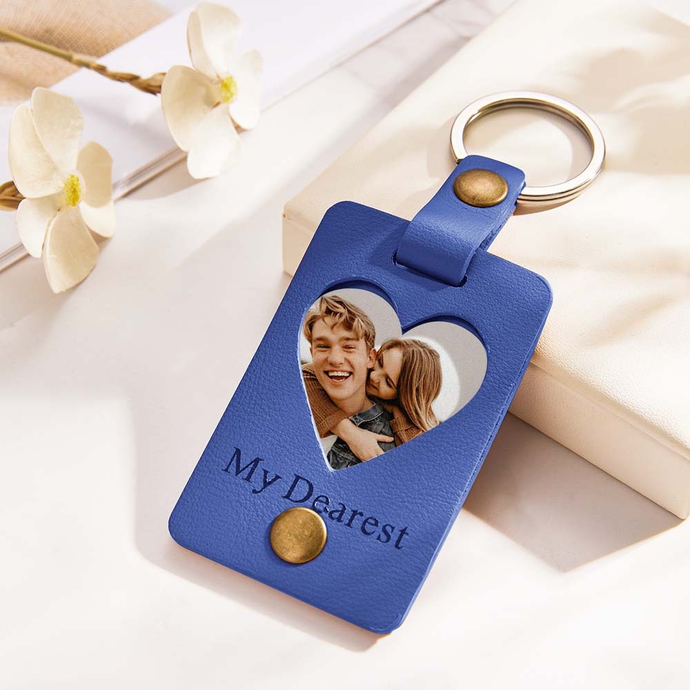 Custom Photo Engraved Keychains Heart-shaped Leather Gifts for Couple - Bestchristmasgifts