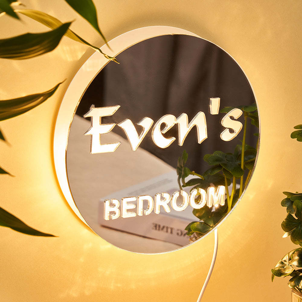 Custom Name Round Mirror Light Personalized LED Exquisite Home Gifts - photomoonlamp