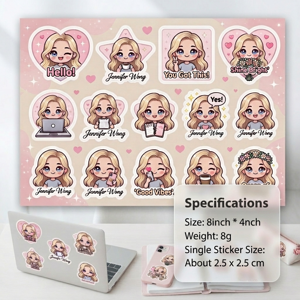 Custom Photo Cartoon Sticker Sheet Decal with Name Gifts for Him Her