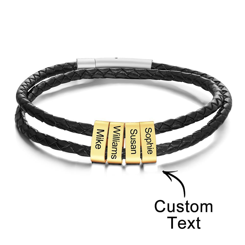 Custom Engraved Bracelet Beads Braided Leather Men's Gifts - Bestchristmasgifts