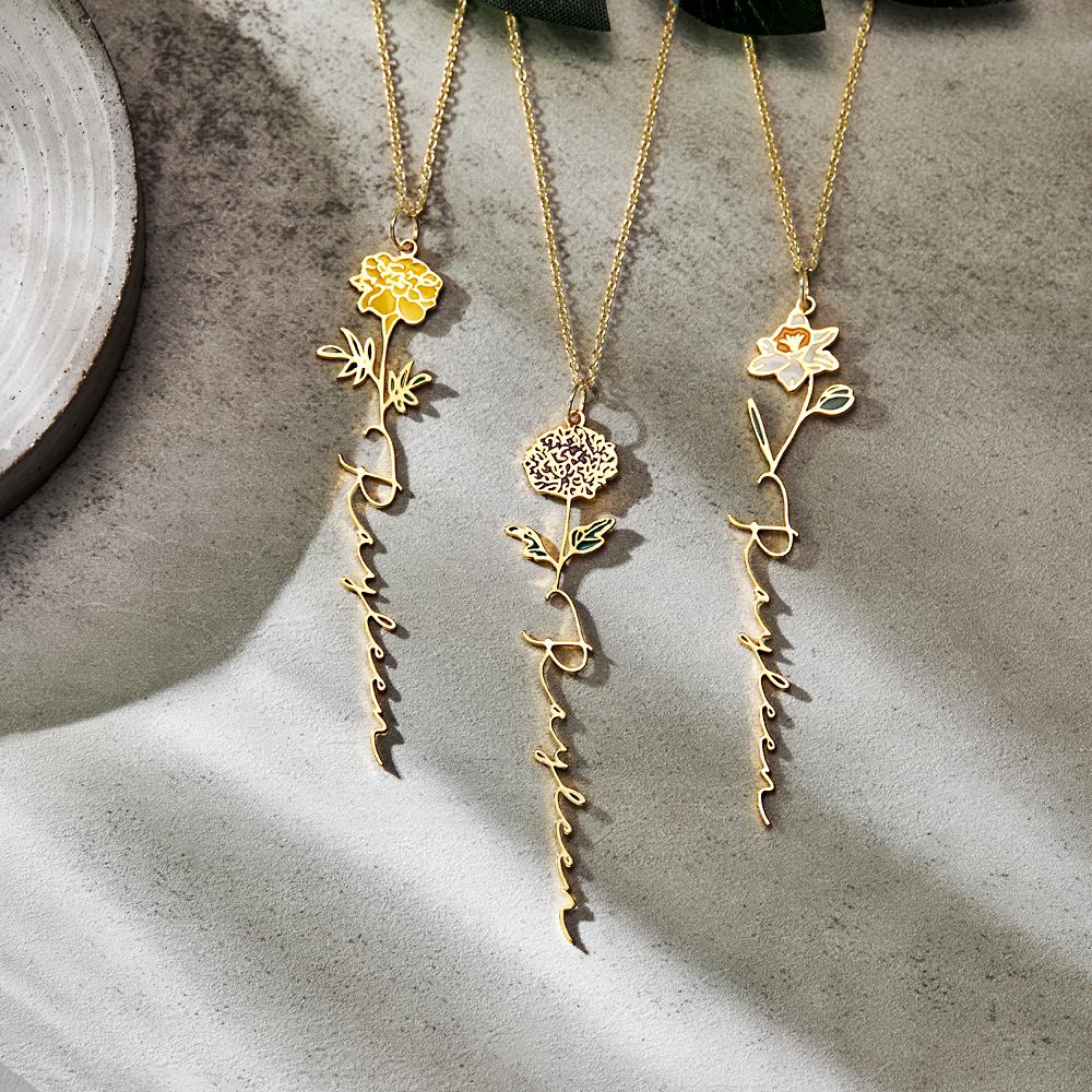 Custom Name Birth Month Colorful Flower Necklace Dainty Floral Pendant Jewelry Birthday Gifts - Bestchristmasgifts