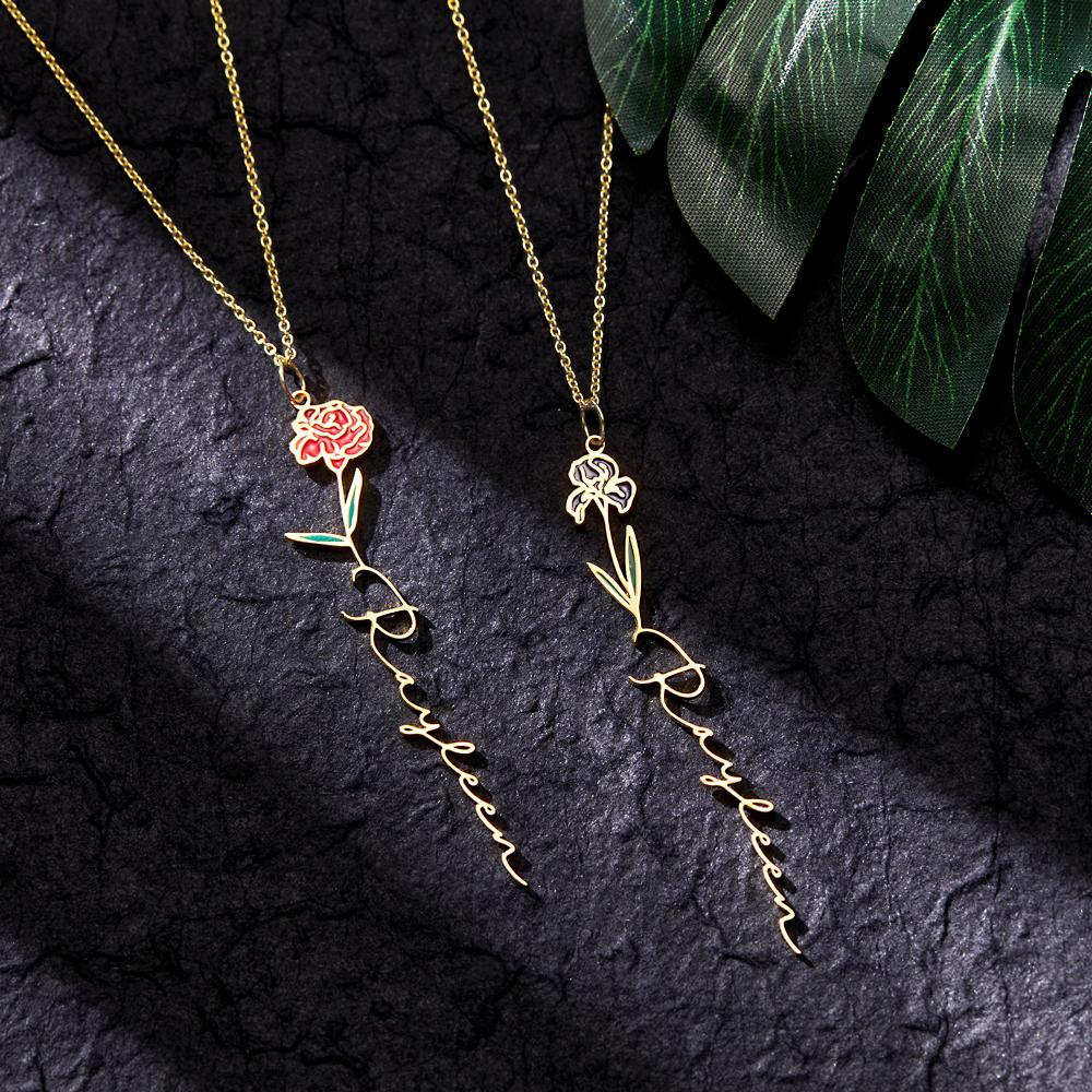Custom Name Birth Month Colorful Flower Necklace Dainty Floral Pendant Jewelry Birthday Gifts - Bestchristmasgifts