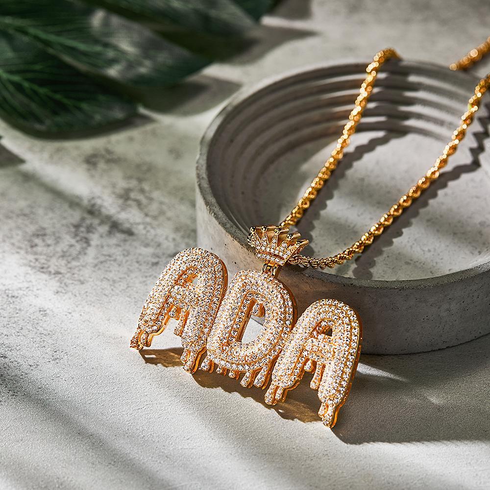 Custom Initial Letter Necklace Personalized Bling Name Pendant Hip Hop Necklace for Men Women - Bestchristmasgifts