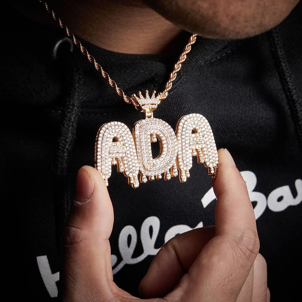 Custom Initial Letter Necklace Personalized Bling Name Pendant Hip Hop Necklace for Men Women - Bestchristmasgifts