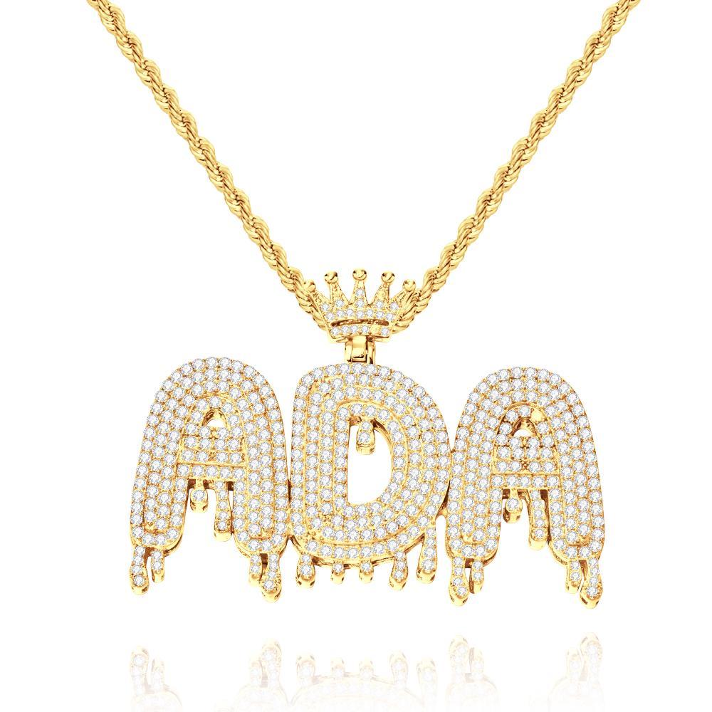 Custom Initial Letter Necklace Personalized Bling Name Pendant Hip Hop Necklace for Men Women - Bestchristmasgifts