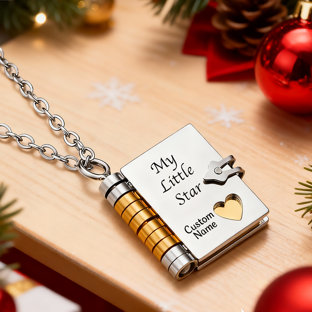 Personalized My Little Star Book Necklace – A Letter to My Daughter in a Locket, Adjustable Pendant with Message Inside, Meaningful Christmas Jewelry Gift