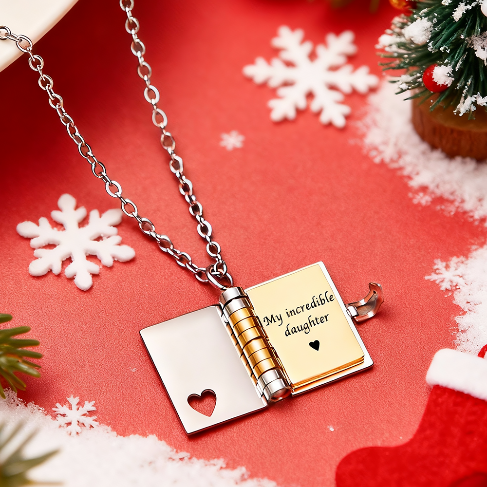Personalized My Little Star Book Necklace – A Letter to My Daughter in a Locket, Adjustable Pendant with Message Inside, Meaningful Christmas Jewelry Gift