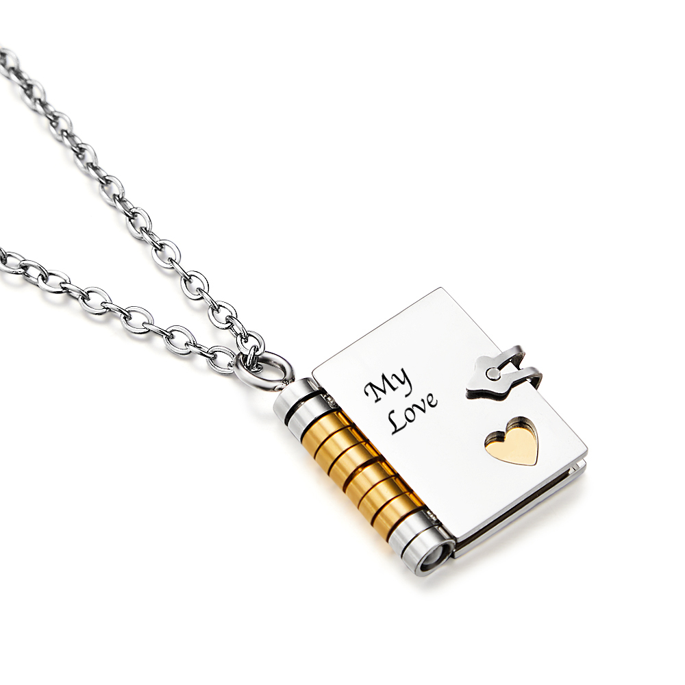 Personalized My Love Book Necklace – Romantic Locket Pendant with Love Messages Inside, Adjustable Chain Jewelry Gift for Her, Valentine’s or Birthday