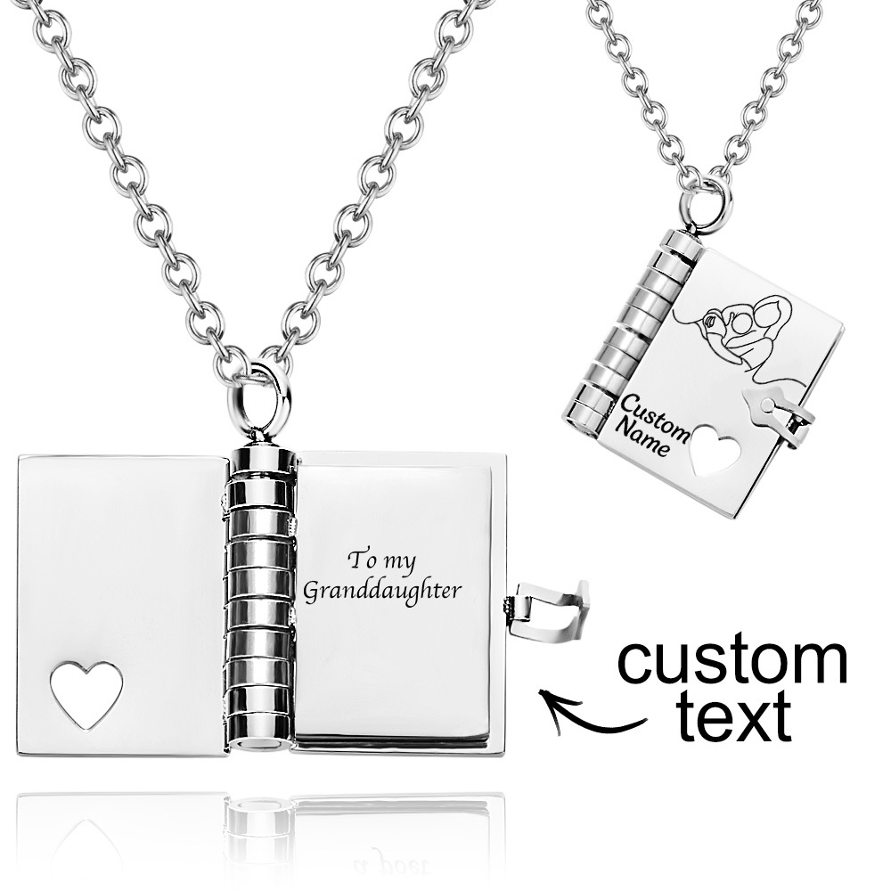 Personalized For Granddaughter Chapter Book Necklace, to My Granddaughter Book Necklace with 6 Engraved Pages, Custom Name Stainless Steel Gift from Granddaughter