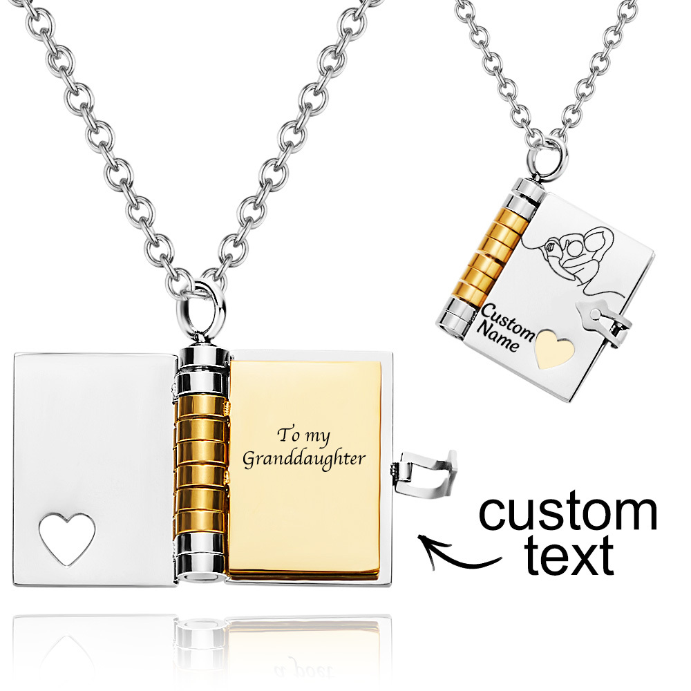 Personalized For Granddaughter Chapter Book Necklace, to My Granddaughter Book Necklace with 6 Engraved Pages, Custom Name Stainless Steel Gift from Granddaughter