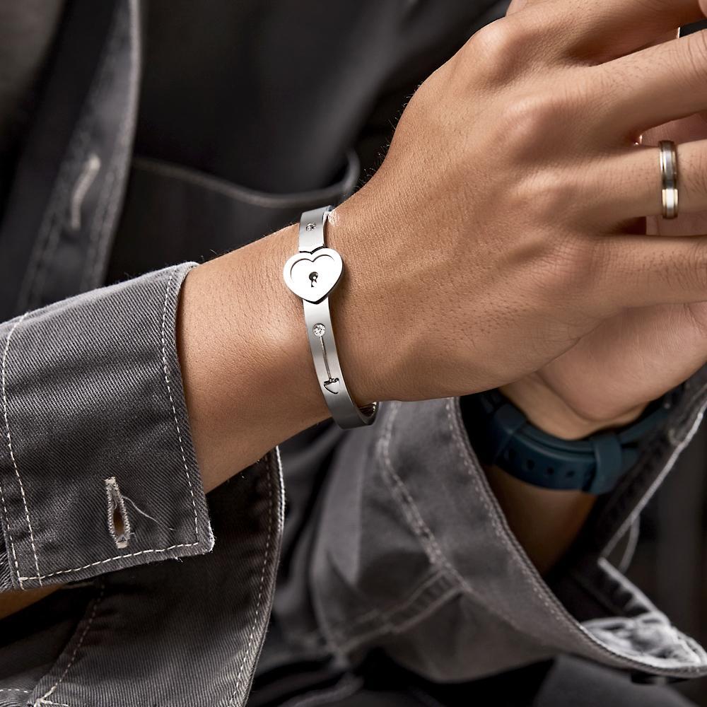 Custom Engraved Concentric Lock Bracelet Key Necklace Couple Gifts - Bestchristmasgifts
